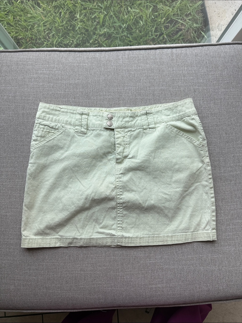 Plugg Sage Green Cotton Mini Skirt with Double-Button Waist